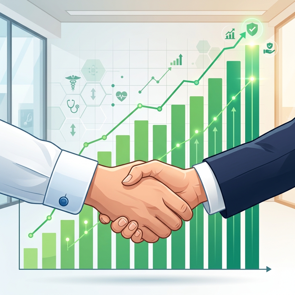 Handshake with rising savings chart