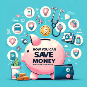 A blend of healthcare and financial savings themes, such as a piggy bank and a wallet.